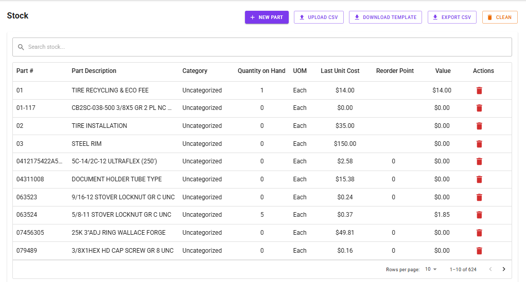 Inventory management screen